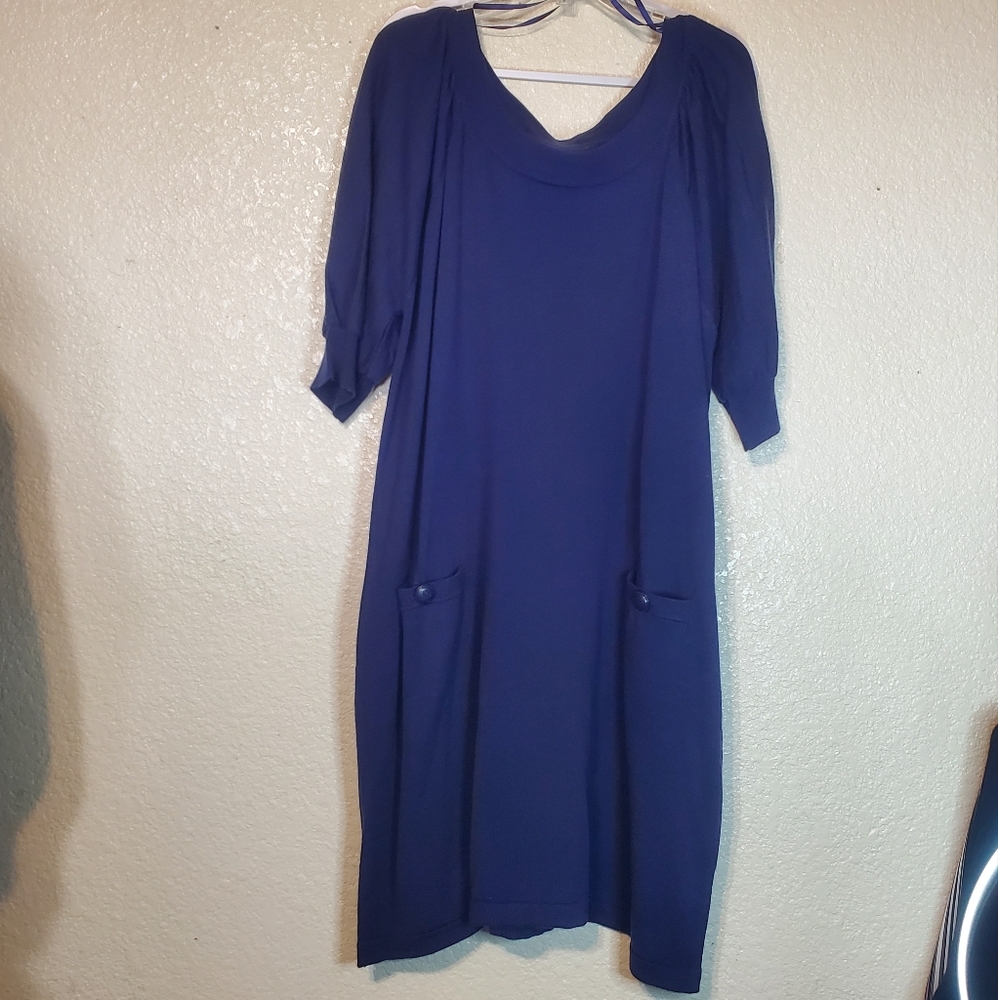 Womens Sweater Dress Plus Size 18/20 48" Bust Banded Puff Sleeve Pkts Lagenlook